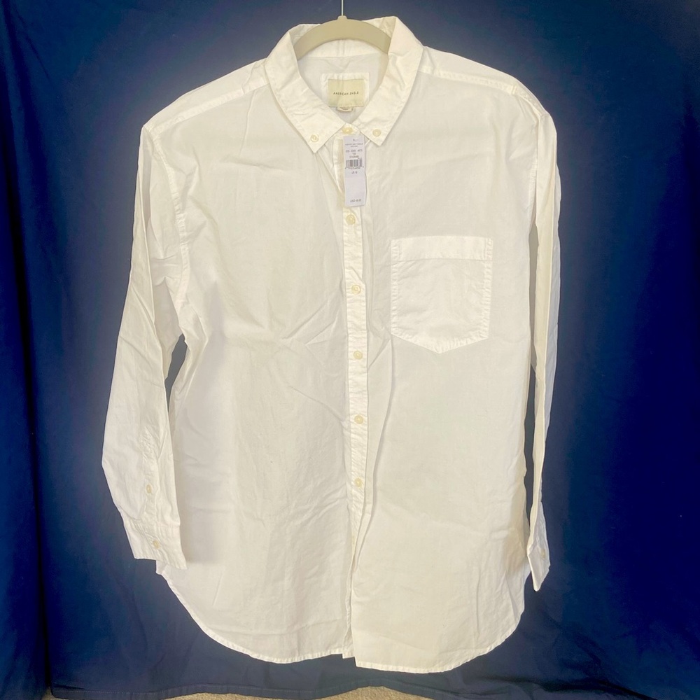 New with Tags M American Eagle 100% Cotton Classic White Button Down Dress Shirt